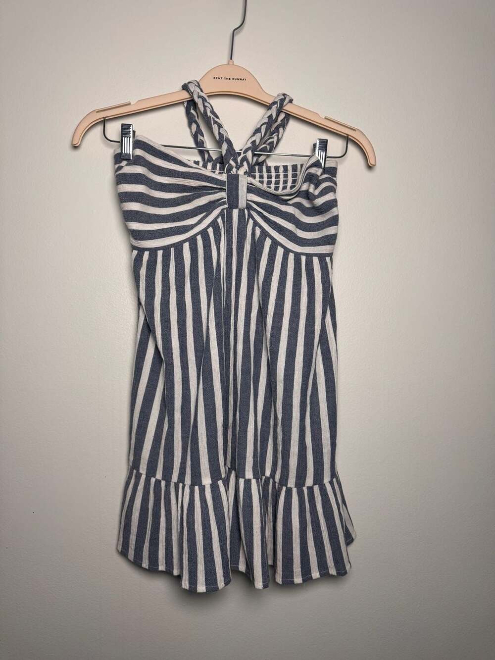 Show Me Your Mumu Blue and White Striped Braided Halter Dress Size M Nautical